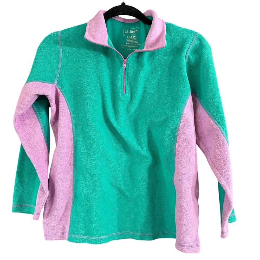 L.L. Bean Girls 1/4 Zip Green & Purple Fleece Pullover Jacket Size Large L 14-16
